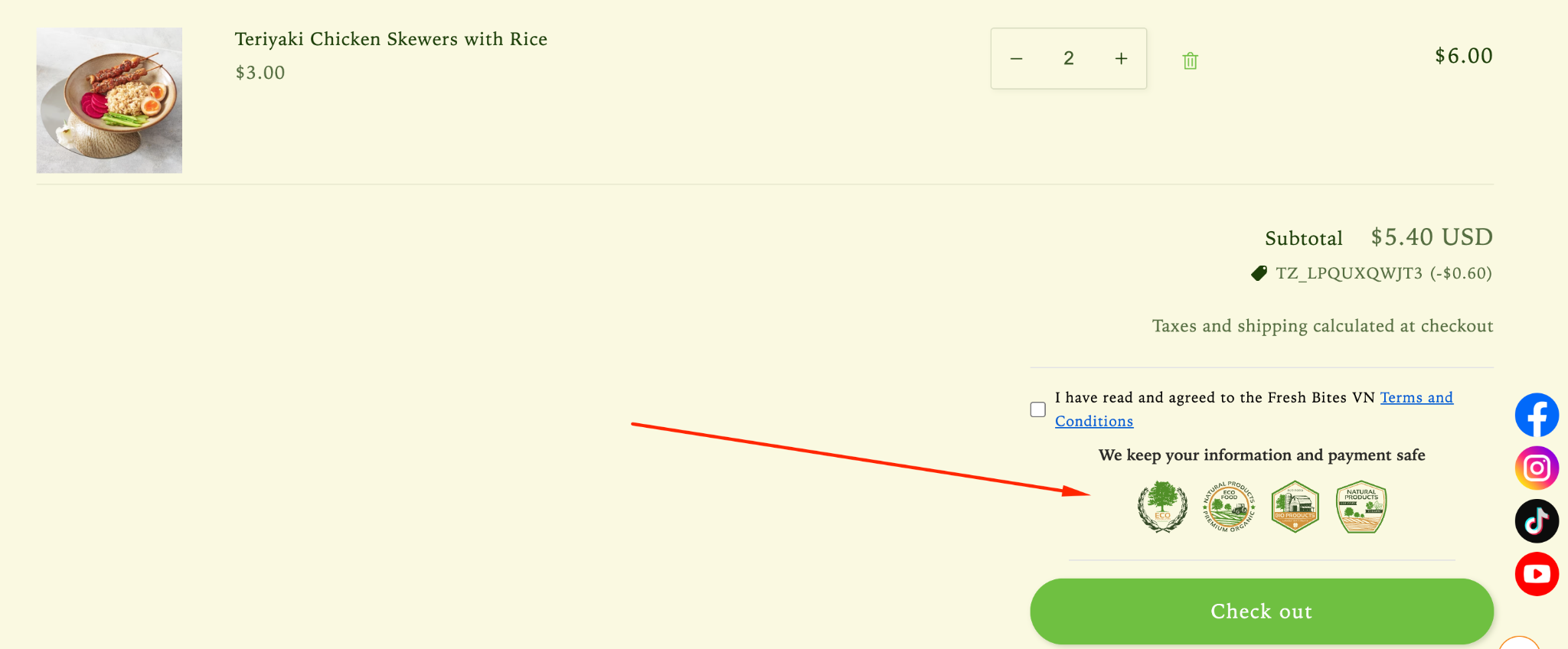 Lavar trust badges displayed near the Shopify cart checkout button